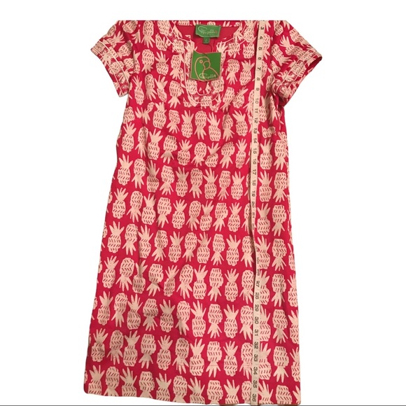 Pappagallo pineapple print embroidered short pink & white dress size 4 new - Picture 2 of 14